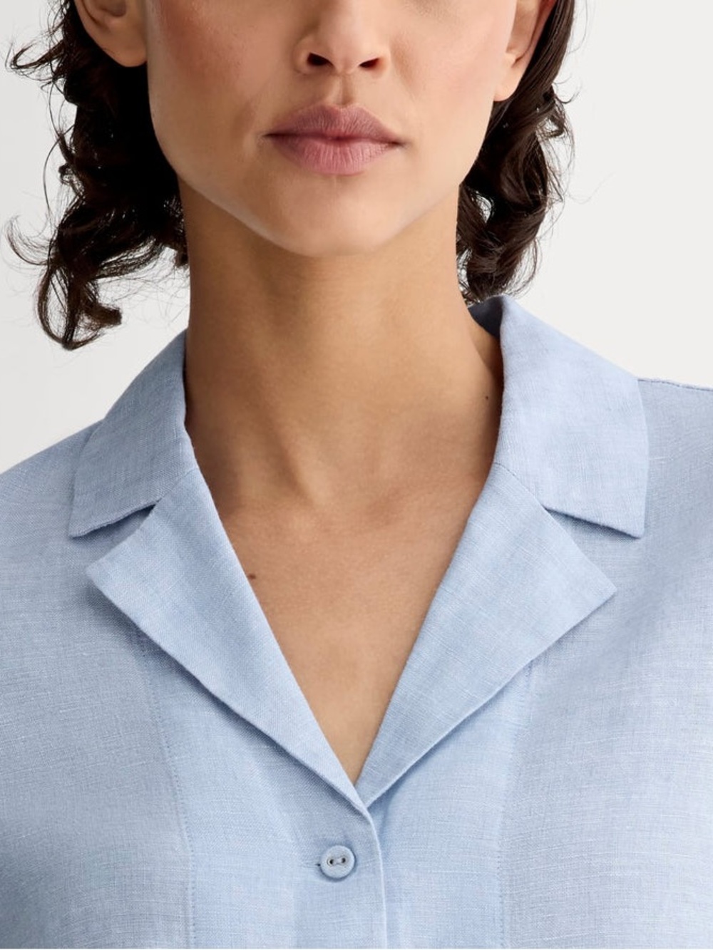 Everlane Linen Short Sleeve Notch Shirt Button Up Light Blue XL - Picture 2 of 9